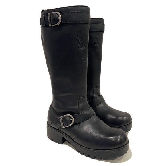 Harley-Davidson Shoes - Harley Davidson Motorcycle Riding Boots Womens Size 9.5 Black Leather Buckle Zip